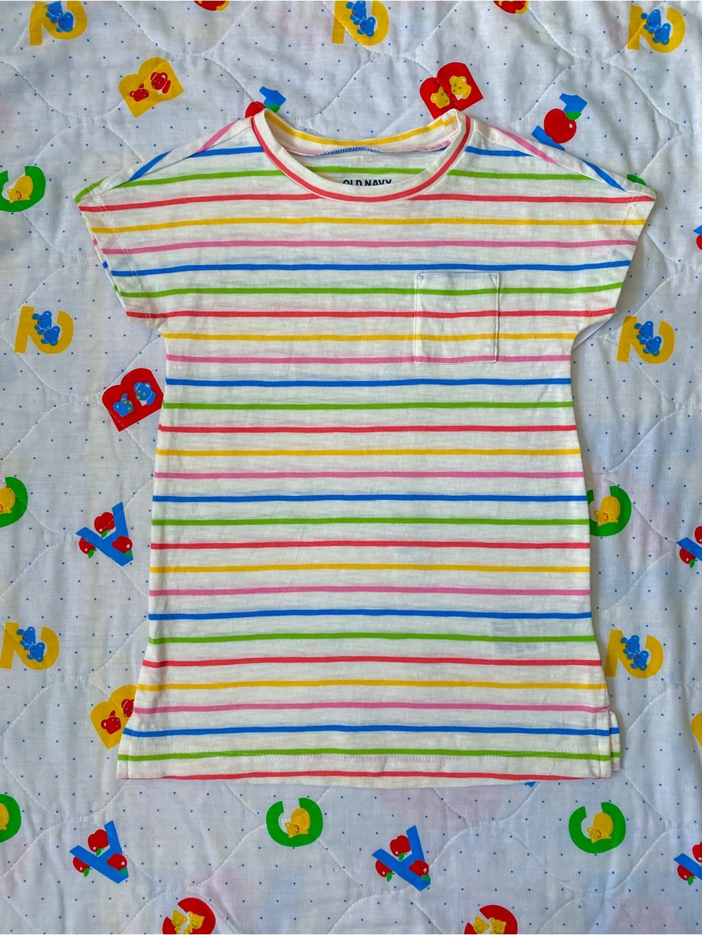 Old Navy White Rainbow Stripe Pocket TShirt Dress